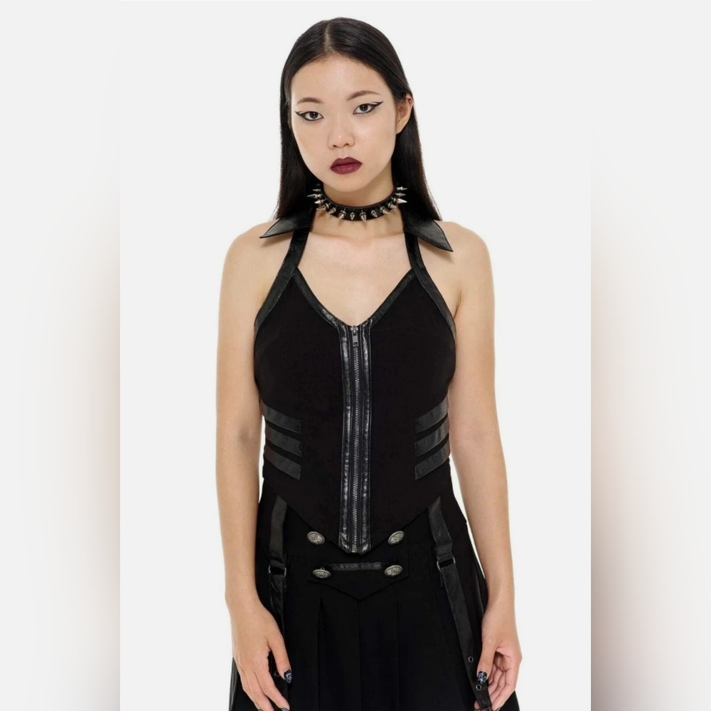 Killstar "Anita Ammo" Black Halter Crop Top With Collar